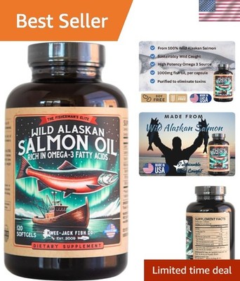 Omega-3 Supplement- Wild Alaskan Salmon Oil- 1000mg, EPA and DHA- 120 Softgels