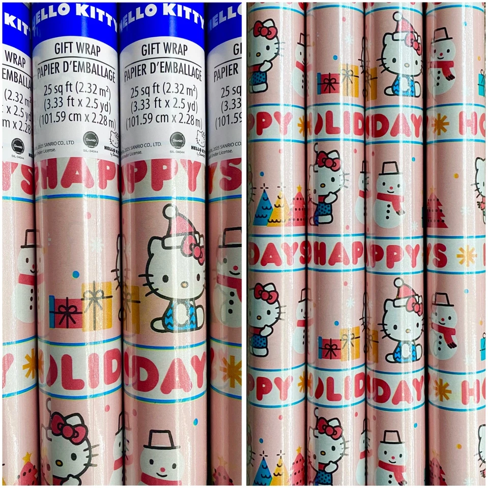 罕见 Sanrio Hello Kitty 粉色 25 平方英尺包装纸节日快乐圣诞节  — 第 2/3 张图片