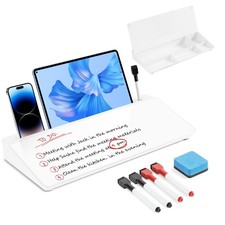Glass Desktop Whiteboard with Storage, Dry Erase Board, 4 Markers, Eraser