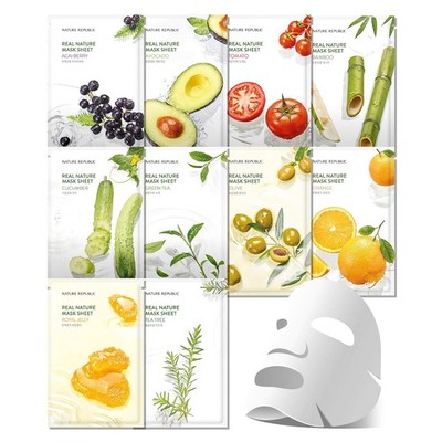 Real Nature set (10 Pack) | Moisturizing & Soothing Masks with Natural Extrac...