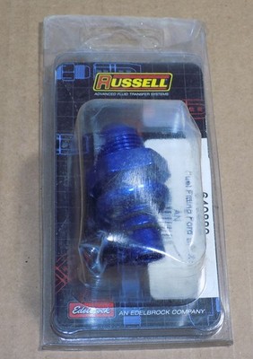 RUS-640880 Ford EFI -6 AN Pressure Side Fuel Rail Fitting Blue Russell