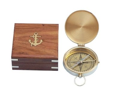 Solid Brass Gentlemen's Compass with Rosewood , 4'', Brass
