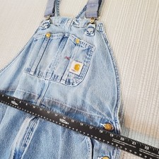 Vintage Carhartt Denim Bib Overalls Light Wash Distressed Workwear 40x27