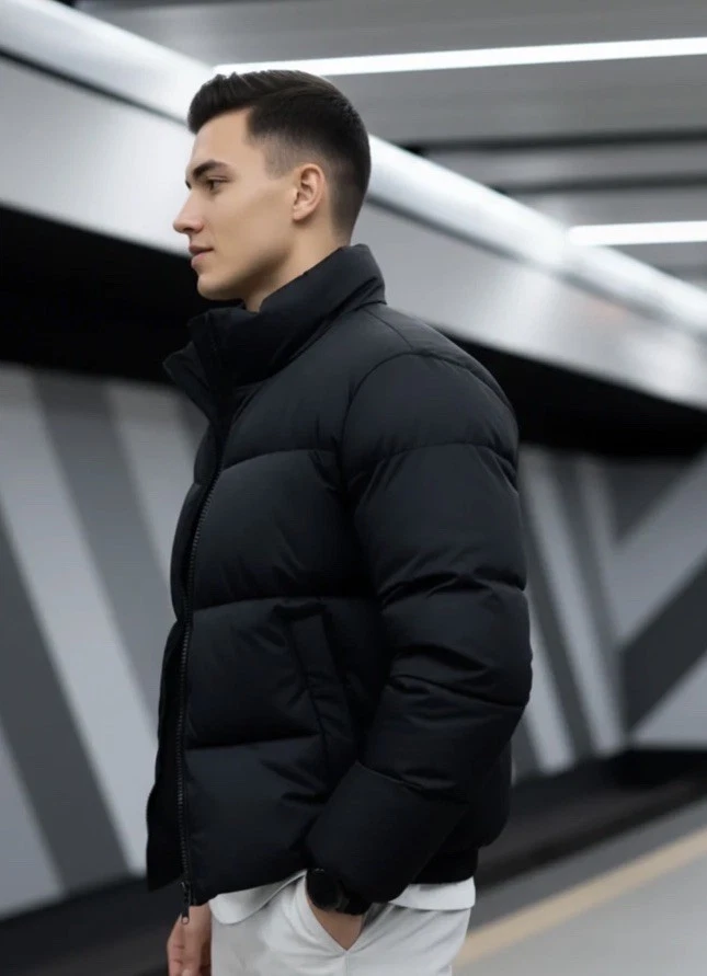 The Black Napute Style Puffer Jacket 600-Down Black puffer / Custom Logo - Image 2 of 3