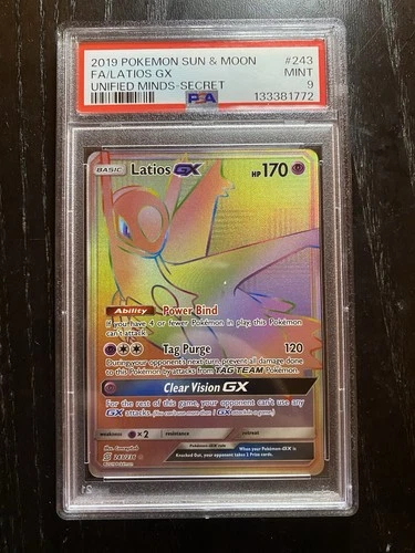PSA 9 Latios GX 243/236 Pokémon TCG Sun & Moon Unified Minds Rainbow Rare
