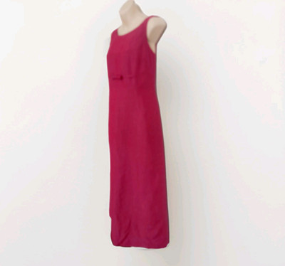Vintage 90s Laura Ashley Pinky Red Linen Blend Smart Maxi Dress 12 UK - 38 EU - 8 UK