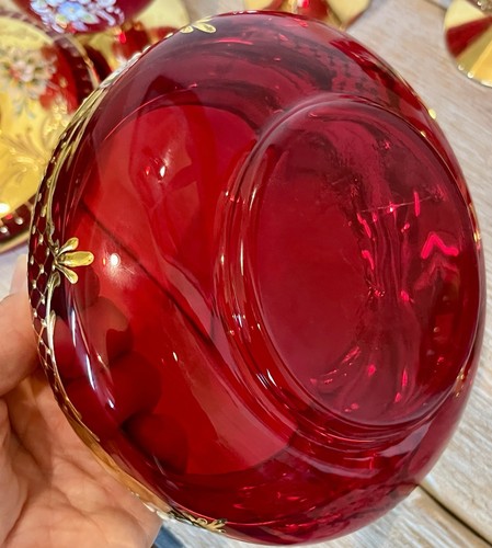 5 Venetian Murano Tre Fuochi Ruby Red 24k Gold Gilted Glass Snifters Lidded Dish - Picture 12 of 22