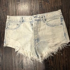 We The Free Distressed High-Rise Denim Cutoff Shorts Size 27 Frayed Hem Button