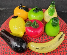 Vintage Hand Blown Art Glass Fruits and Vegetables Lot of 8 Pear Lemon Banana