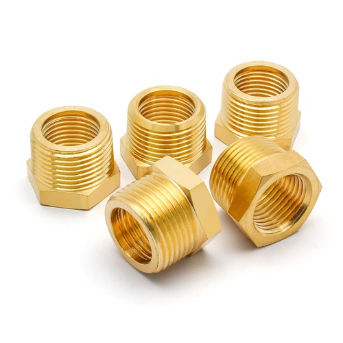 5 Pack Brass Hex Reducer Bushings 1/4 Inch NPT Male to 1/8 Inch Female Fittings