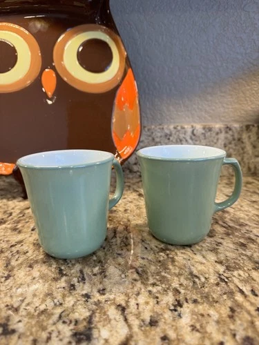 Vintage Pyrex Corning Mint Green Milk Glass Coffee Mug Mid-century Drinkware (2)
