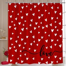 Valentines Day Shower Curtain Red Heart Love Sweet Couple Decor 70x70 Inch