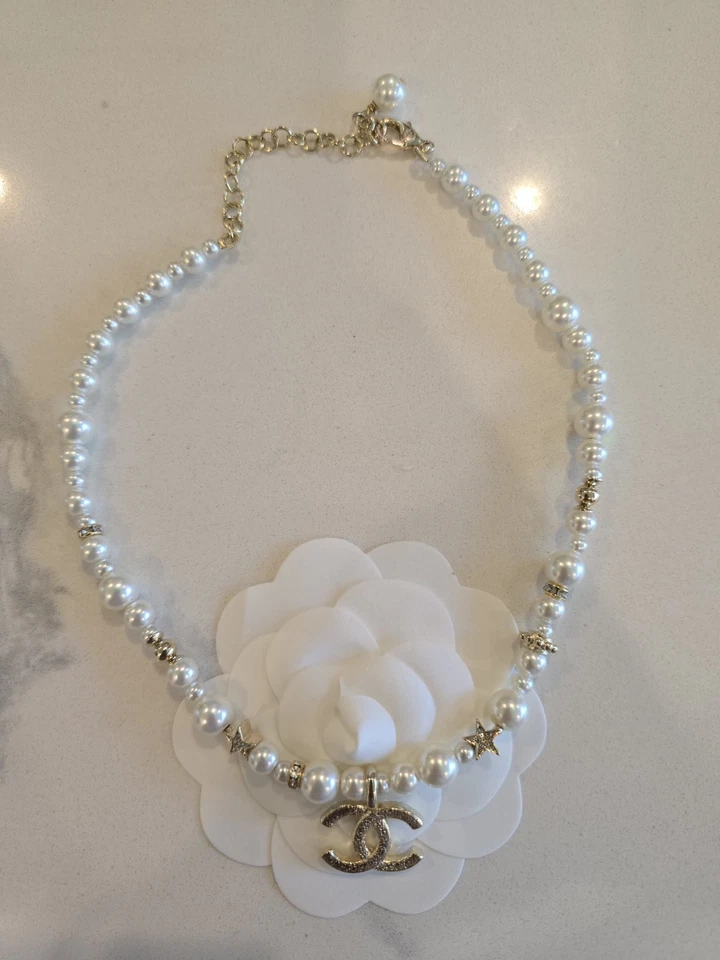 Auténtico Collar Chanel Oro Cc Estrella Estrás Perla Foto 2 de 3