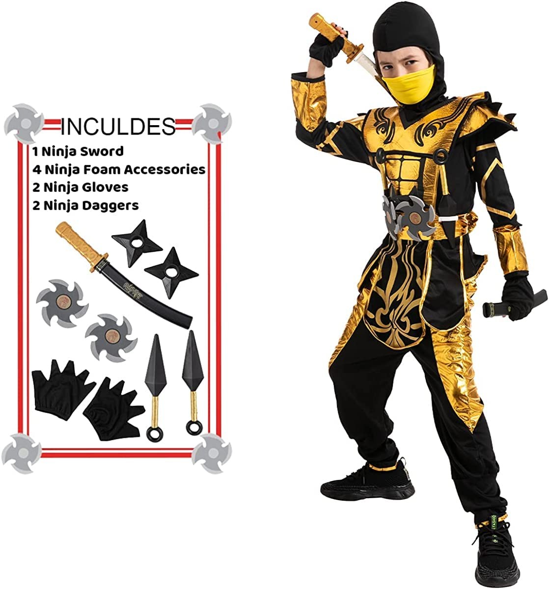 Costume de ninja doré pour garçon ensemble de déguisement de fête taille M