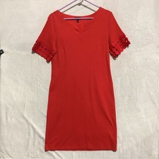 Talbots Red Shift Dress Size M Circle Cutout Sleeves Preppy Summer V-Neck Cotton