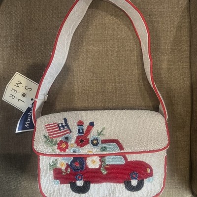 New Release Sol & Mer July 4th Red White Blue American Flag/Truck Beaded Purse