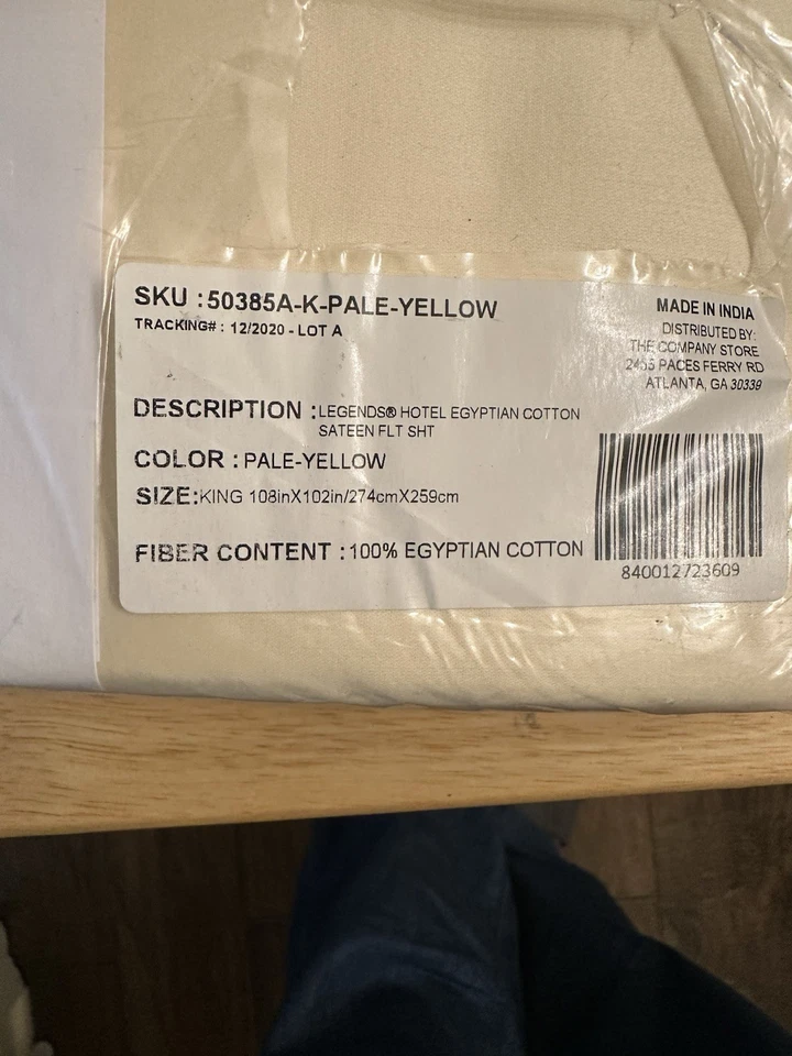 The Company Store Legends Hotel Pale Yellow 100% Cotton Sateen King Flat Sheet - Image 3 of 3