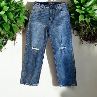Just USA Distressed Denim Dad Jean 30 Medium Wash Distressed High Waisted