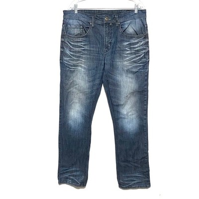 Buffalo David Bitton Jeans Evan-X Slim Stretch Mens 34x32 Whiskered Grunge Y2K