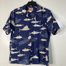 Mens Hawaiian Shirt Large RJC Boats Blue Marlin USA Made AOP L