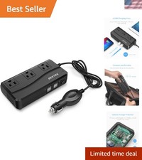 Compact 200W Power Inverter: 3 AC Outlets  4-Port USB for On-The-Go Charging