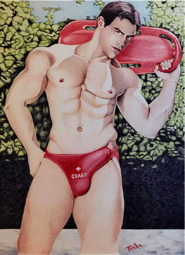 Traje de baño corto de baño H.E.Arts diseño para hombre salvavidas con logotipo estampado personalizado ROJO baño - Imagen 3 de 10