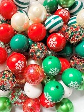 50 Qty 20mm Christmas Mixed Acrylic Beads, Bubblegum Beads, Chunky Beads