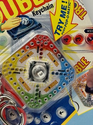 Vintage NOS Sealed 90s Keychain Game Trouble Basic Fun Milton Bradley 1998