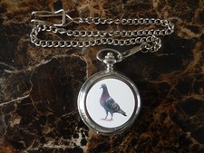 PIGEON CHROME POCKET WATCH WITH CHAIN NEW 