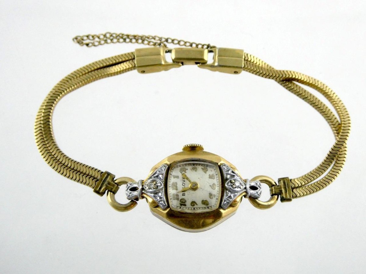 Vintage Bulova 10k Yellow Gold Fill Watch with Natural Diamond