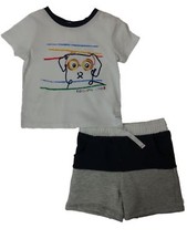 Infant Boys White Basic Color Puppy Dog With Glasses Shorts 2 Pc Outfit Set