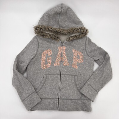 GAP Kids Jacket Girls XXL 2XL Gray Faux Fur Hooded Pockets Full