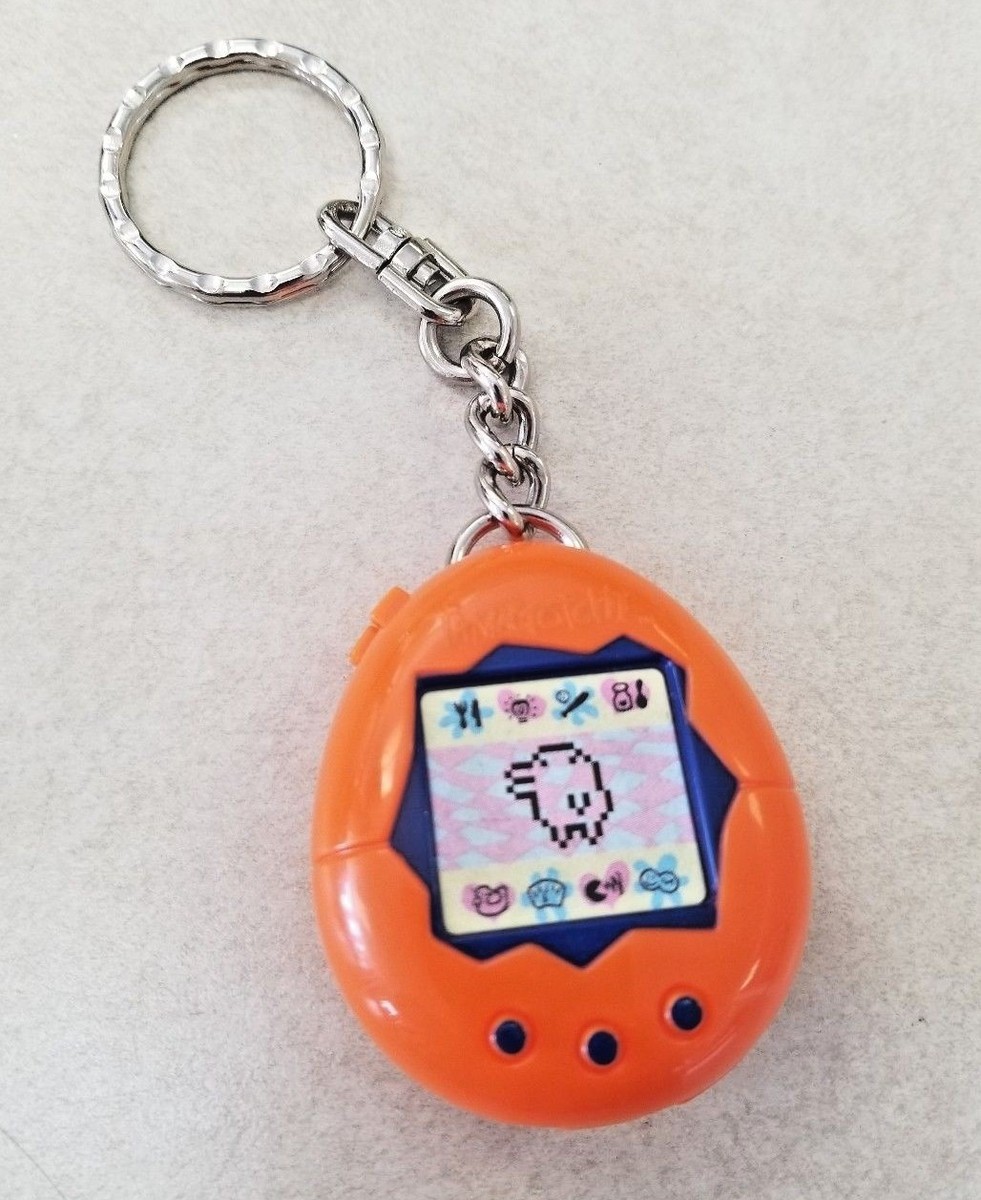 Vintage 1997 McDonald's Toy Tamagotchi Keychain Orange Blue Happy