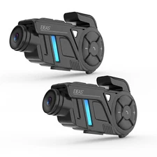 2 Set Motorcycle Bluetooth Mesh Intercom with 2K Camera Recorder for 2 Rider