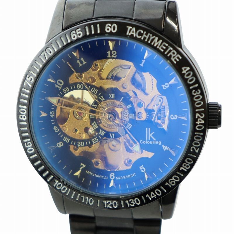 IK Colouring 98226G Black Dial Gold Quartz Wristwatch Watch SS QZ