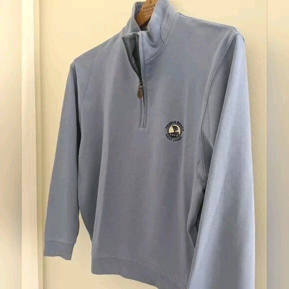 Vtg PEBBLE BEACH Pima Cotton 1/2 Zip Pullover Sweater MENS M GOLF Classic Blue - Image 3 of 4