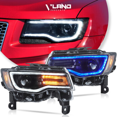 2x VLAND For 2014-2022 Jeep Grand Cherokee Black Projector Headlights Animation