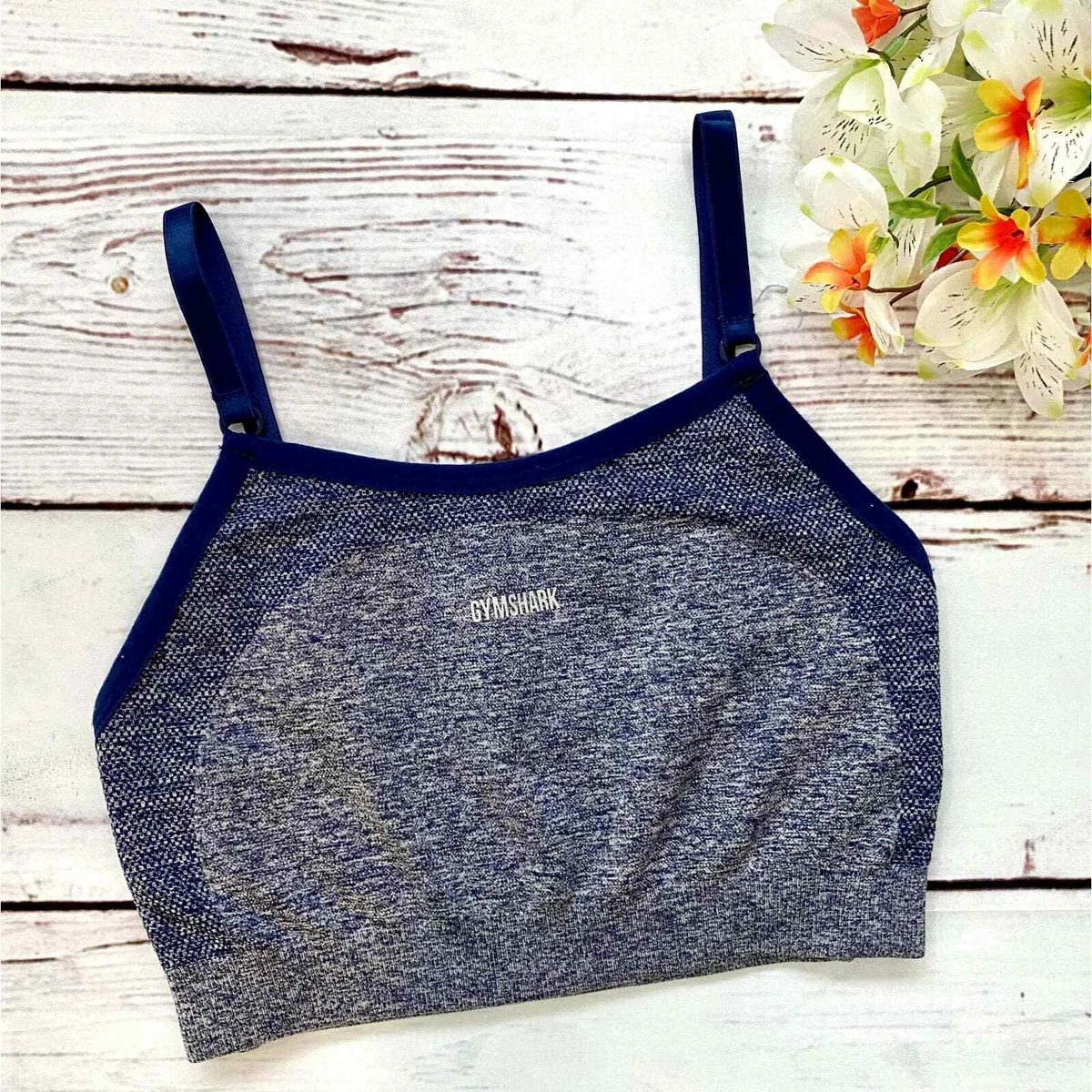 Gymshark Navy Marl/Light Gray Flex Strappy Sports Bra - Size Extra Small