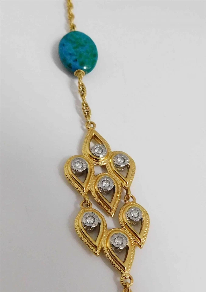 Collar Largo Alexis Bittar Oro Rosa Azul Verde Piedra Joya Foto 3 de 4