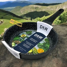 Premium Frying Pan D&W Skillet Nonstick Heavy Duty Kitchen Cookware 9.5 in Black