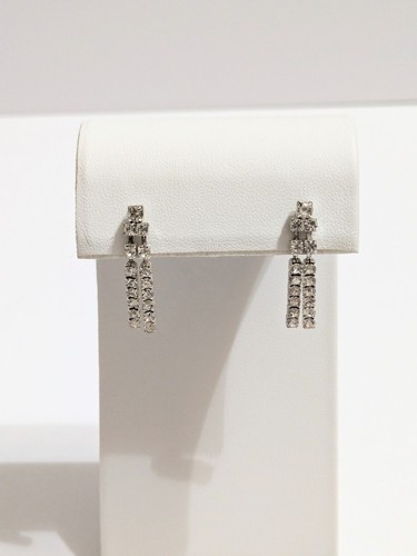 Silver Tone Layered Prong Set Rhinestone Stud/Drop Earrings. 1". Modern. - Picture 3 of 11