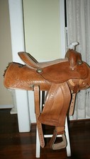 16" Floral Design Brown Leather Western Show Saddle 10-0075