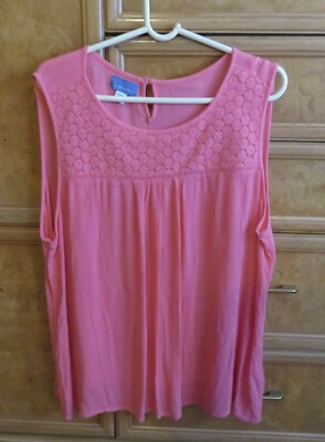 Women's Laura Scott Lace sleeveless tank top shirt coral tea rose XL NWT $38