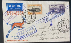 1932 Athens Greece Early Airmail First Flight Cover To Dar Es Salaam Tanganyika