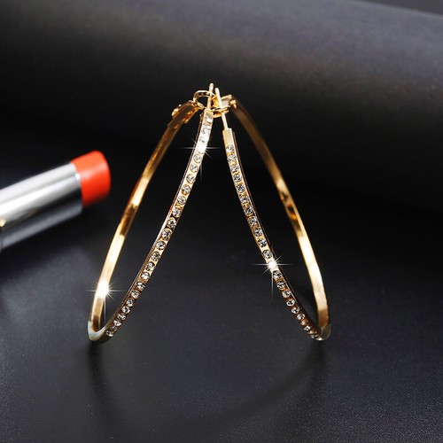 Große 4 Zoll Creolen gold silberfarben großes Paar Schmuck Creolen Strass - Bild 3 von 5