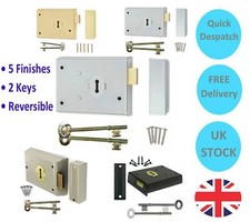 Rim Dead Lock DOUBLE HANDED Black, Chrome, Brass Garden Gate Door Shed +2 keys