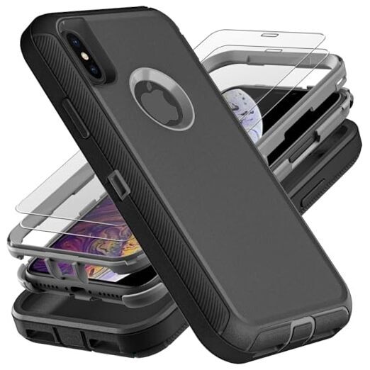 for iPhone Xs Max Case, Military Grade 3 in 1 Heavy Duty Black/Grey