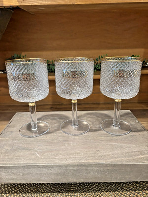 Set of 3 AU Vodka Crystal Cocktail Glasses Gold Rim Square Logo 7.5'' ~NICE~