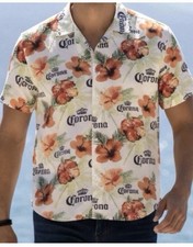 NEW Corona Beer Hawaiian Button-Up Collared Shirt Hibiscus Floral Men  s XL NWT