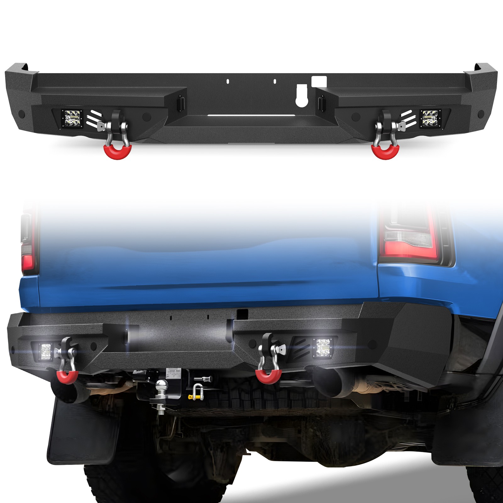Steel Rear Bumper with LED Lights &Sensor Holes For 2021-2025 Dodge Ram 1500 TRX